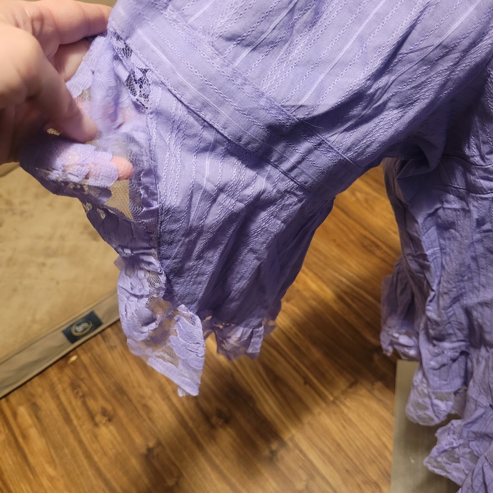 Roaman's Lavender Ruffle Button-Down Top - Picture 4 of 12